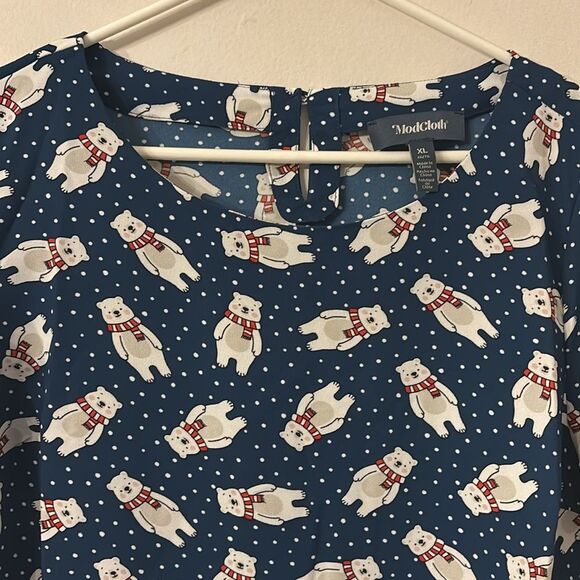 ModCloth Women holiday winter Blouse polar bears snow festive novelty top XL NWT - Picture 3 of 11